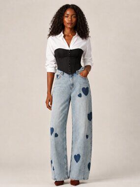 NEW BAYEAS Rosalind Heart Detail High Rise Barrel Jeans Women’s Size 26